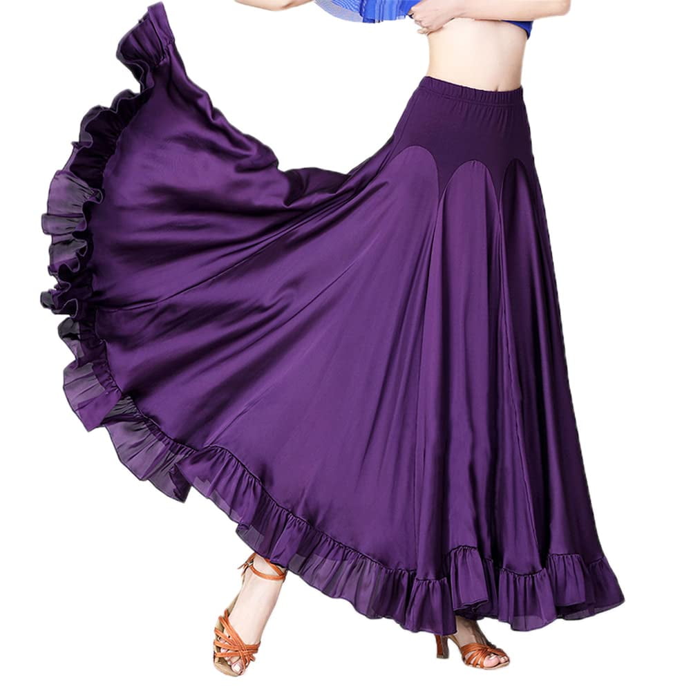 whitewed Long Modern Flamenco Waltz Standard Ballroom Dance Fancy Training Skirt 