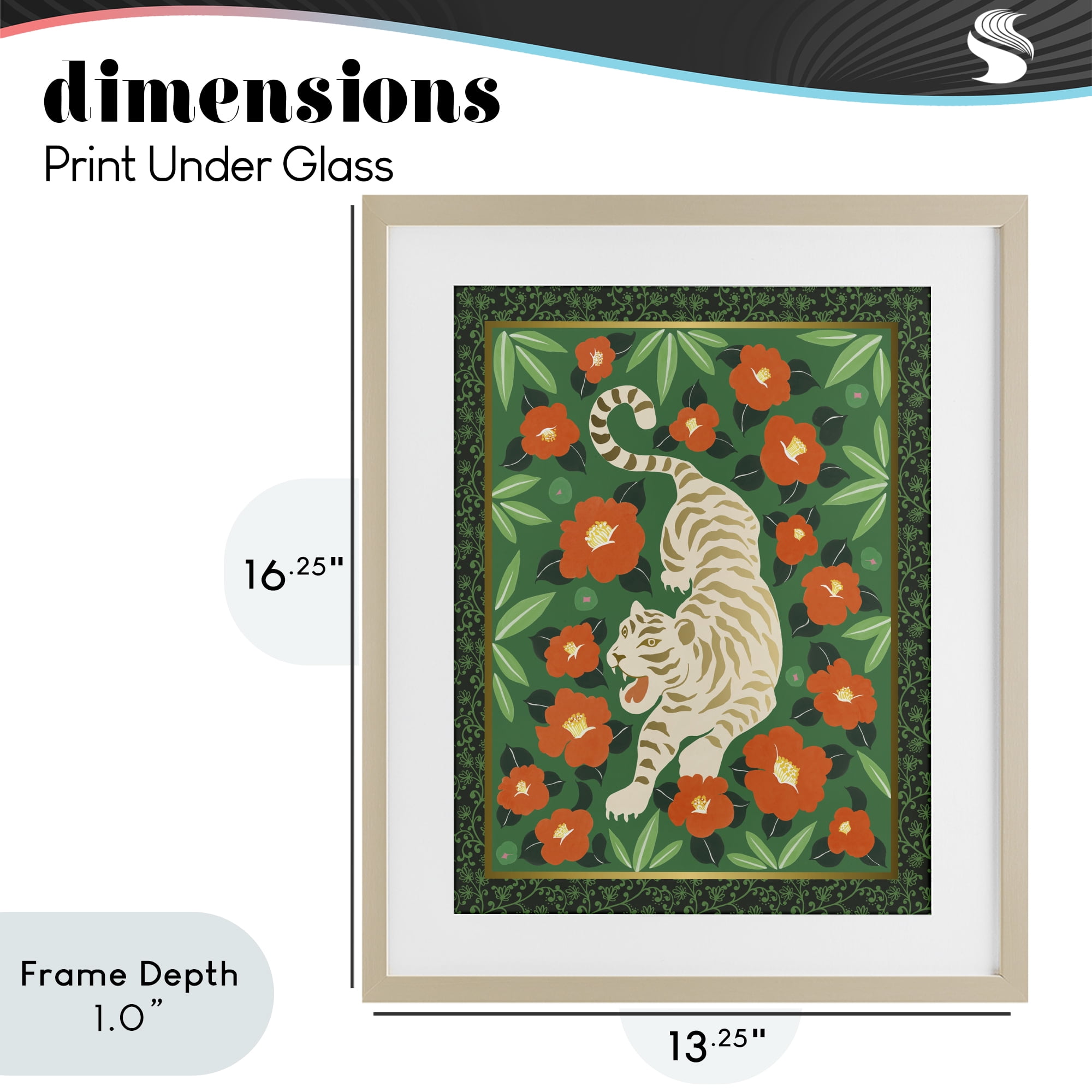 Stupell Industries Eclectic Tiger & Hibiscus Birch Framed Print Under Glass, design by Karolina Sato