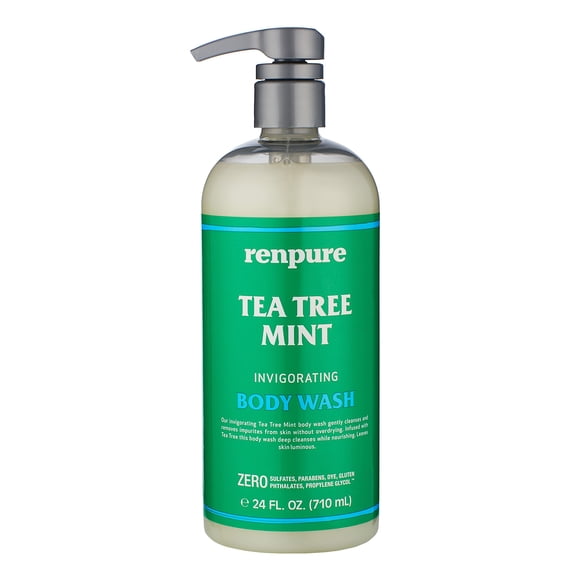 Renpure Original Aceite esencial de árbol de té y menta hidratante gel de baño con bomba – para piel seca sensible y descongestionar los poros – Gel de baño sin sulfato y jabón líquido para manos para
