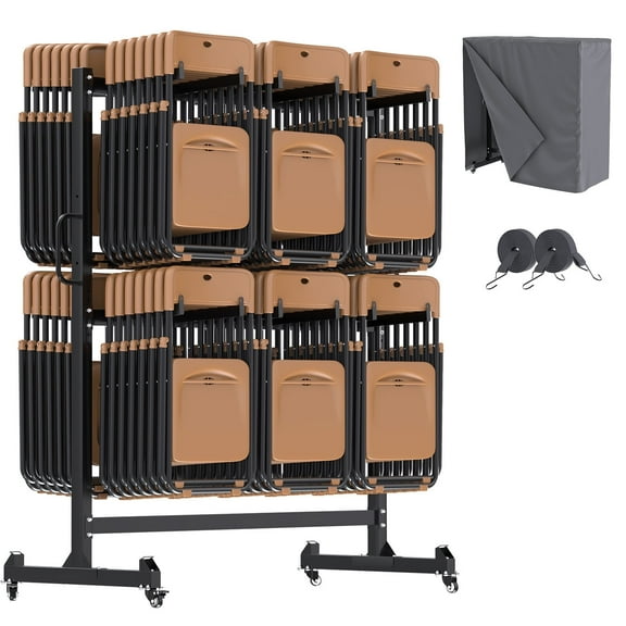 YODOLLA Folding Chair Rack,Heavy-duty Chair and table Cart for 84 Chairs/ 12 Tables 42 Chairs, 800 LBS Capacity,Dual-layer Chair Storage Dolly Trolley with Wheels, Matte Black