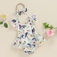 thumbnail image 2 of Newborn Baby Girl Farm Outfit Animal Horse Cow Print Romper Fly Sleeveless Bodysuit with Headband Set Infant Country Clothes, 2 of 7