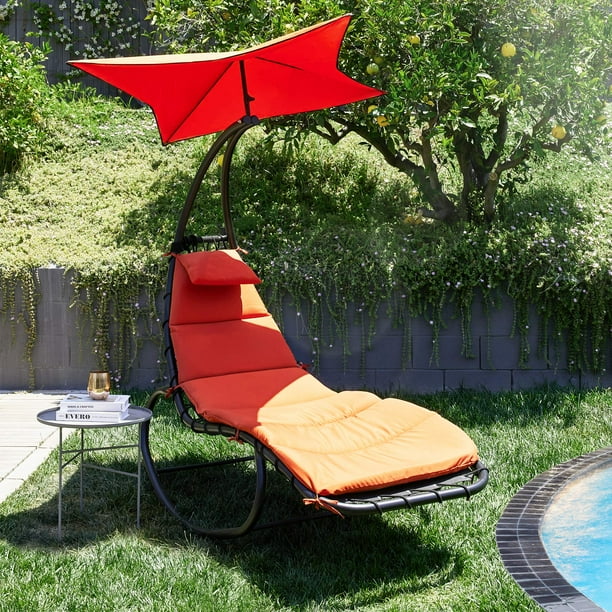 BELLEZE Outdoor Hanging Chaise Lounge Chair Swing Curved Cushion Seat