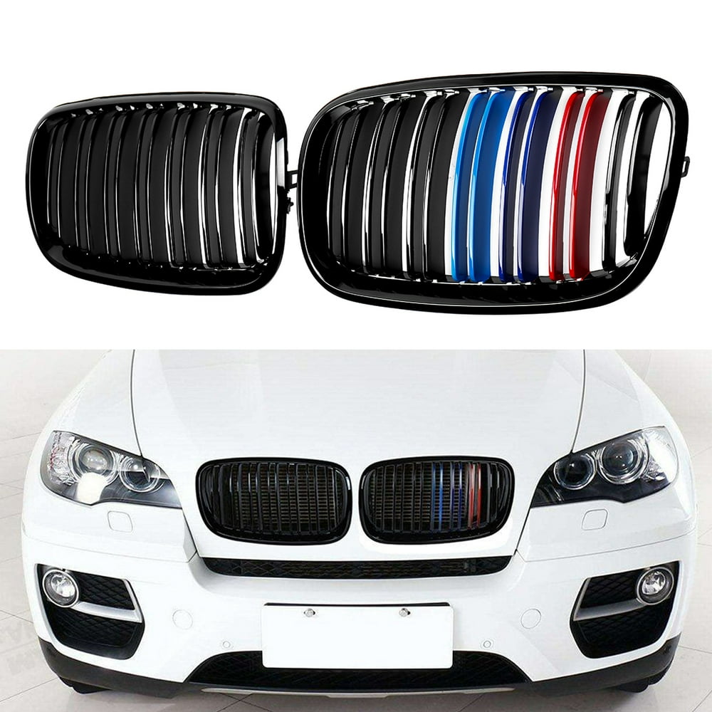 MColor Front Kidney Grille Bumper Grill Gloss Black For BMW X5 X6 E70
