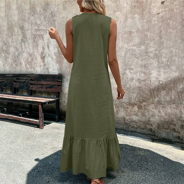 Army Lime Green V Neck Faux Linen for Juniors Fall Summer Sleeveless Midi  Knee Length Bodycon Brunch Going Out Peplum Plain Dresses Women 2026  Clothes Trendy XL - Walmart.com
