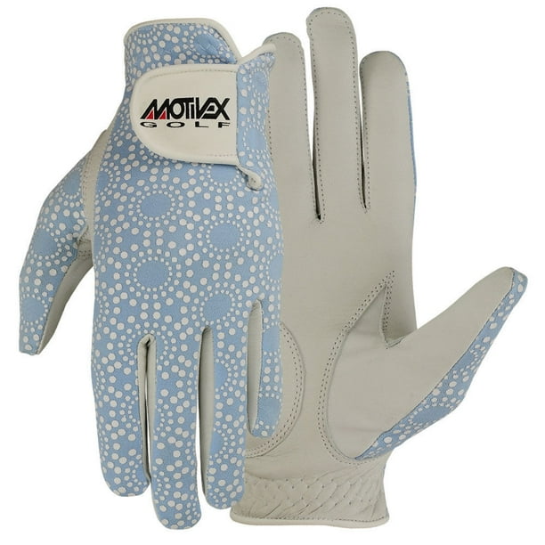 Motivex Women Golf Gloves Soft Fit Cabretta Leather Lycra Back Sky