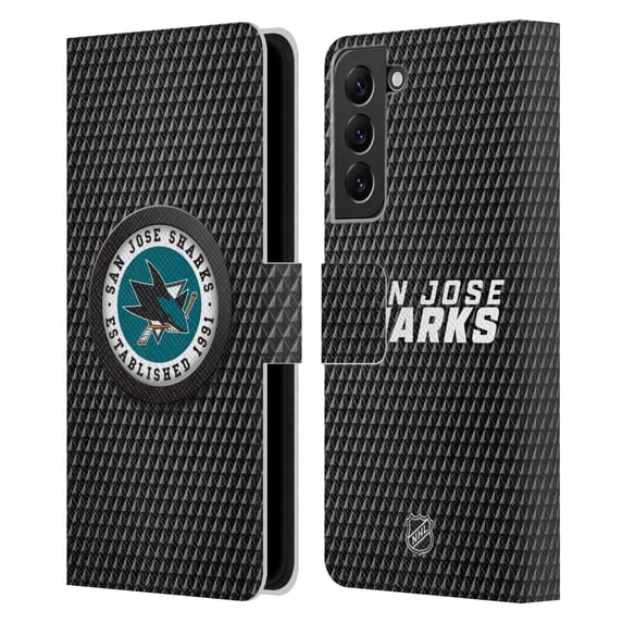 Head Case Designs Officially Licensed NHL San Jose Sharks Puck Texture Leather Book Wallet Case Cover Compatible with Samsung Galaxy S22+ 5G