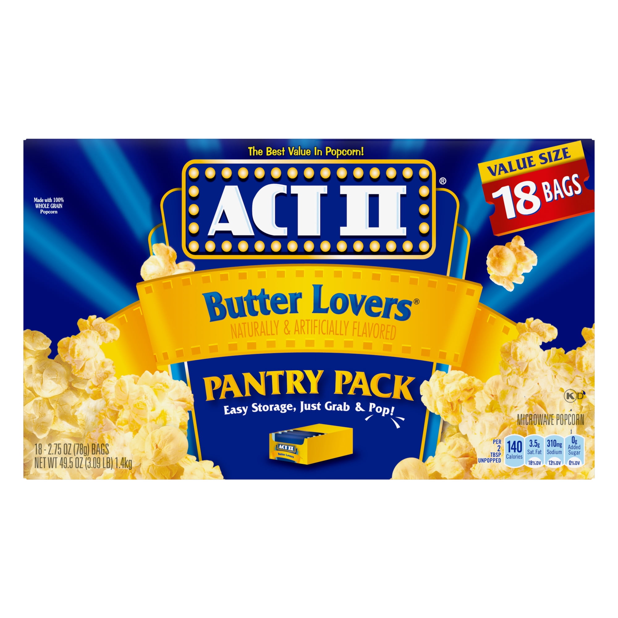 Act II Butter Lovers Microwave Popcorn, 2.75 oz, 18-Count Bags
