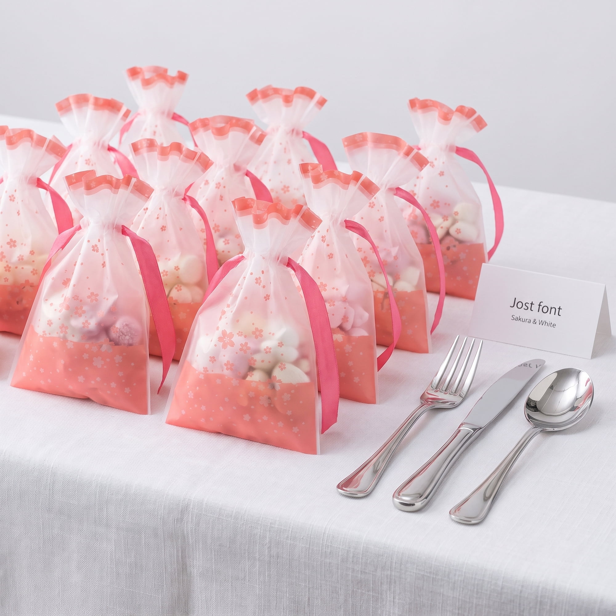 Unique Bargains 10Pcs Waterproof Gift Bags with Handles Pink Cherry Blossoms 4.7" x 6.7"