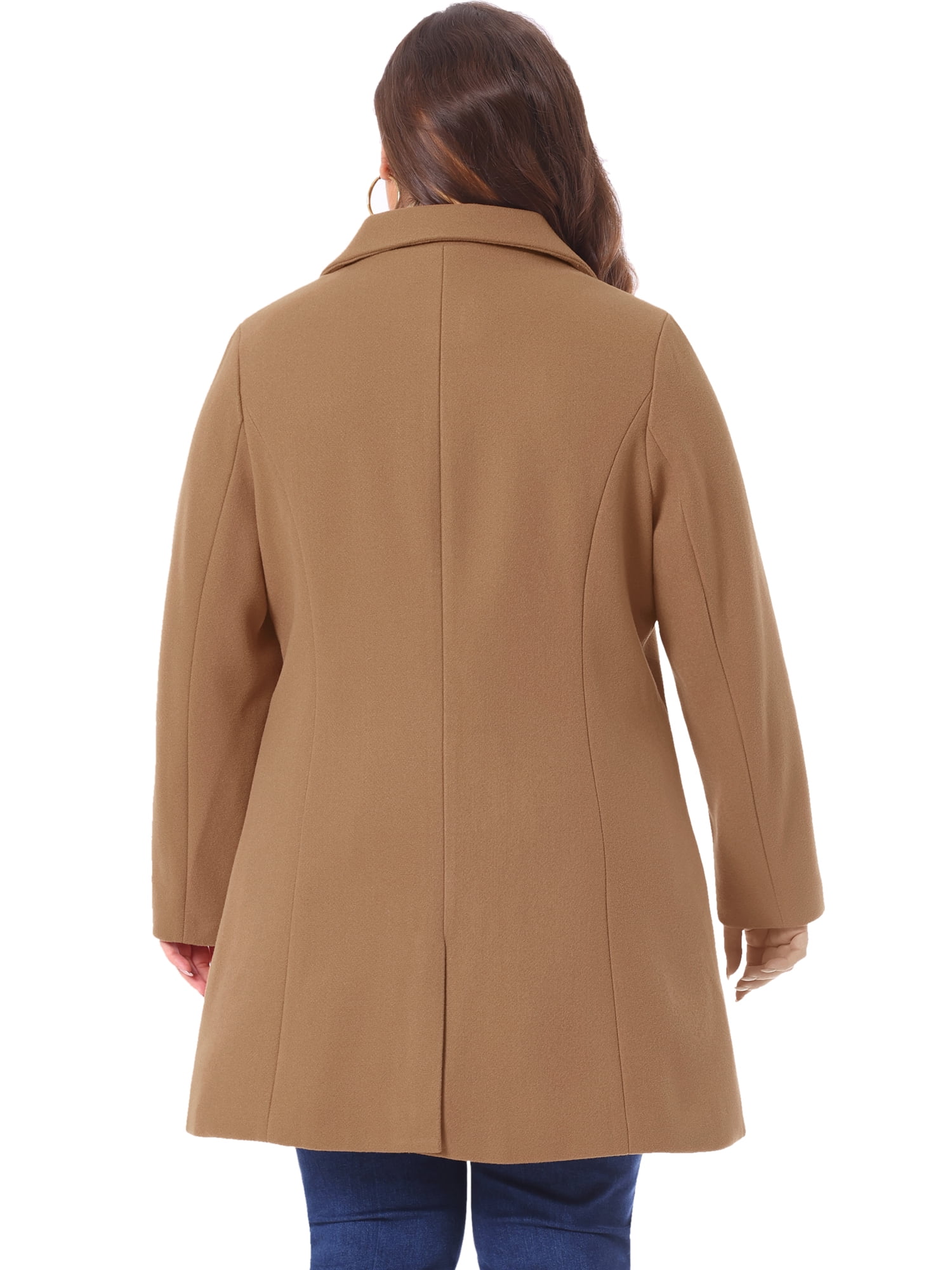 DARING DIVA Women's Plus Size Button Down Single Breasted Peacoat Long Coat 3X Camel