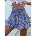 thumbnail image 6 of Boho Floral High Waist Drawstring Skorts for Women - Summer Ruffle Flowy Skirts Blue XL, 6 of 9