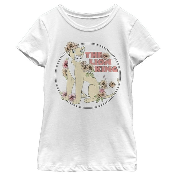 Girl's Lion King Nala Floral Frame  Graphic Tee White Medium