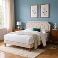 thumbnail image 4 of BSHTI King Size Platform Bed Frame with Adjustable Upholstered Headboard – Solid Wood Frame, 12 Wood Slats, Center Support Leg, No Box Spring Needed,Beige, 4 of 10