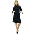 thumbnail image 3 of Bimba Women's Mock Neck Cotton Spandex Casual Black Shift Dress with Side Pockets, 3 of 9
