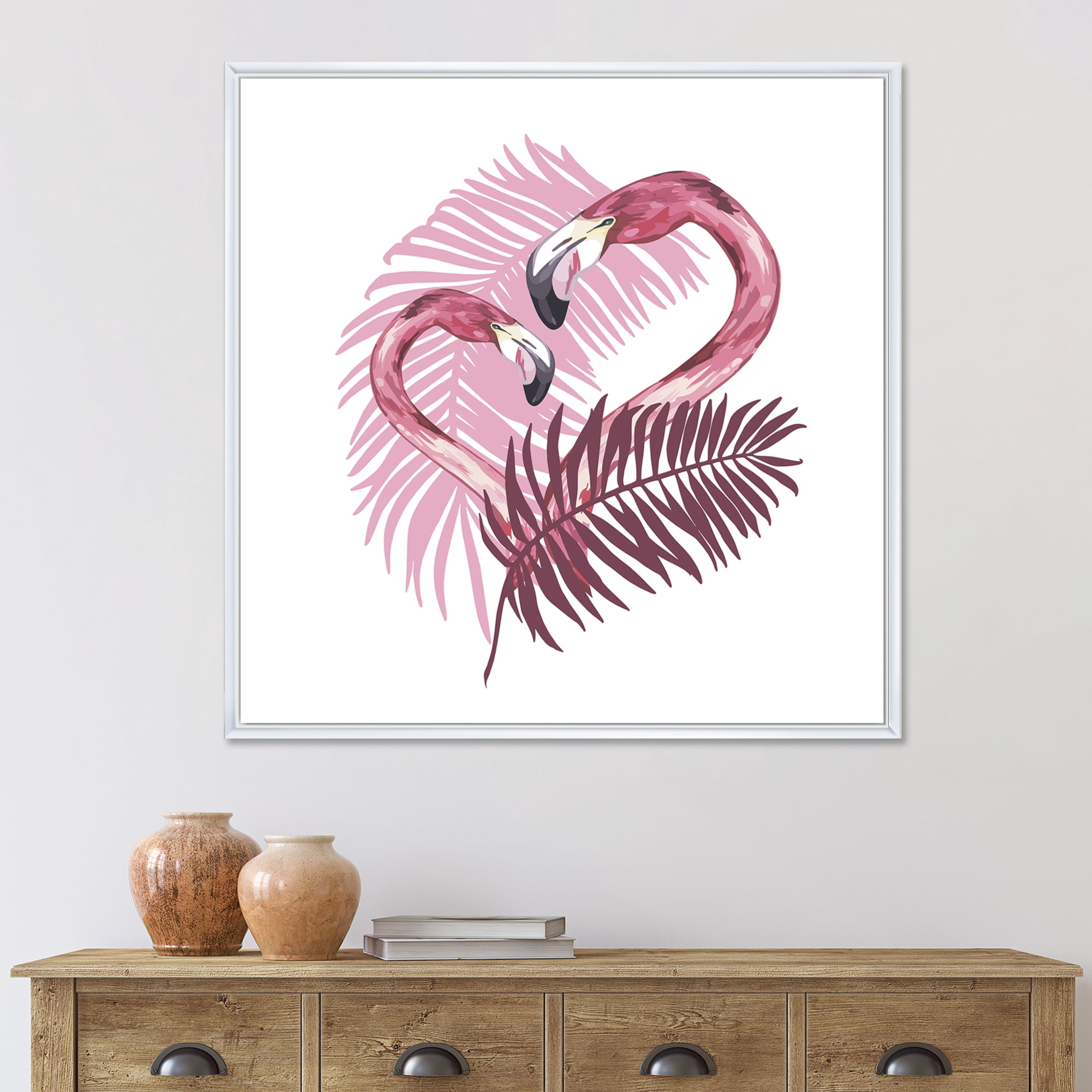 Designart 'Pink Flamingo In Tropical Summer I' Traditional Framed Canvas Wall Art Print