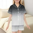 thumbnail image 2 of Teen Silk Pajamas Girls Gradient Short Sleeve Button-Down Top Shorts Summer Outfits for Girls Pajamas Size 12-13 Years, 2 of 7