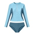thumbnail image 4 of Bainana Girls Swimsuit Kids 2 Pieces Tankini Swimwear Color Block Rash Guard Shirt And Bikini Bottom Beach Wear For And Youths 11-12 Years Sky Blue, 4 of 5