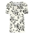 thumbnail image 4 of Womens Floral Print T-Shirts Round Neck Tee Short Sleeve Tops Loose Fit Tunic Blouses Gym Workout Summer Basic Boho Dressy Cute Tops 2025, 4 of 4