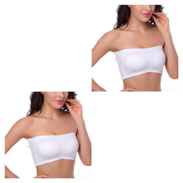 Qarigey Sujetador sin aros Sujetadores sin tirantes Almohadillas removibles Cierre sin costuras Íntimo Color simple Fuera del hombro Ropa blanco L 2Conjunto
