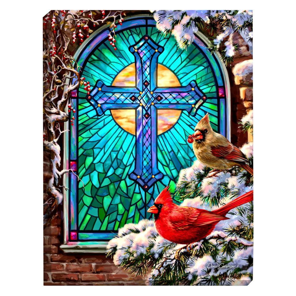 Glow Decor 00612 18" x 24" x 1.6" "Cardinals Stained Glass" Battery