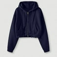 thumbnail image 4 of Bibifish Womens Hoodies Trendy Autumn Solid Color Zip Up Crop Hooded Jackets Trendy Baggy Long Sleeve Hoodie Tops For Ladies With Pockets, 4 of 5