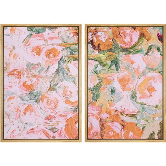 IDEA4WALL Framed Canvas Print Wall Art Set Pastel Rose Flower Bouquet Abstract Retro Fine Art Decor Vintage Floral Artwork Contemporary Minimal for Living Room, Bedroom, Office - Natural 24"x36"x2
