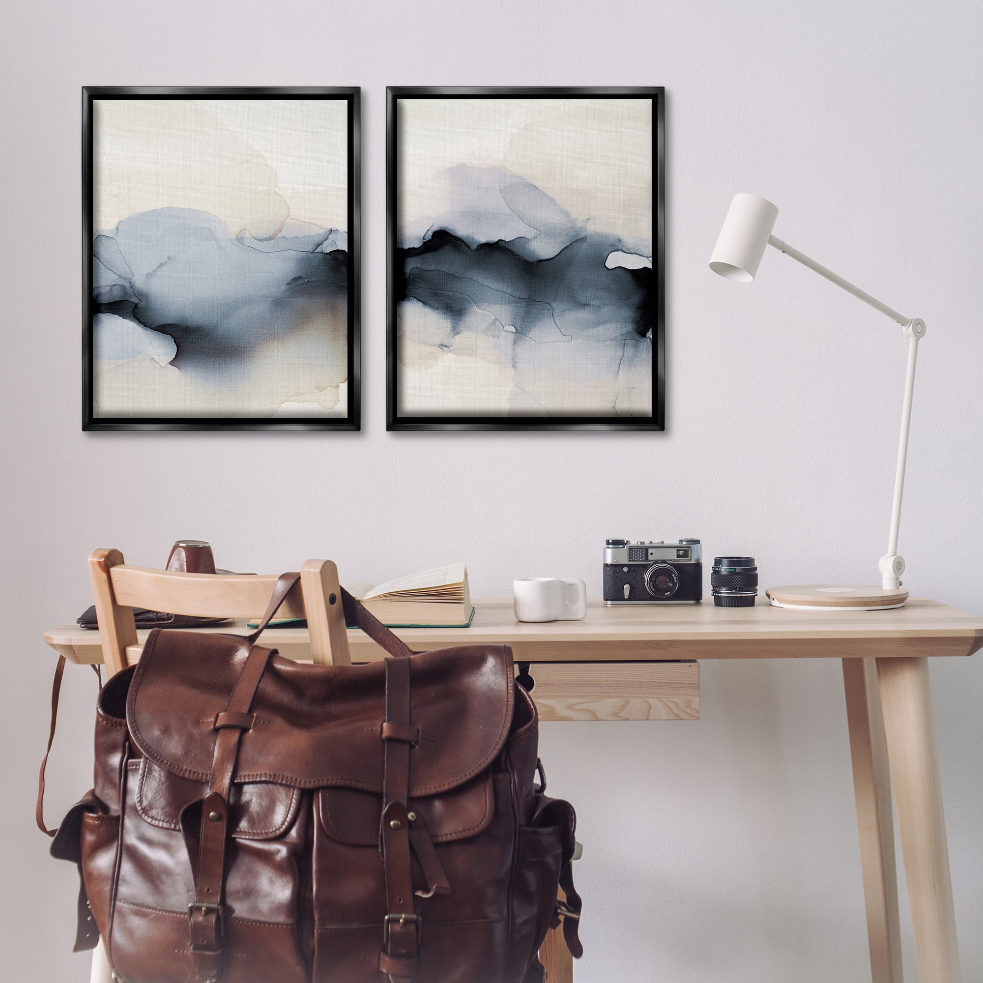 Stupell Industries Mysterious Abstract Obscure Watercolor Abstract Painting Black Floater Framed Canvas Art Print Wall Art, 25 x 31, Set of 2