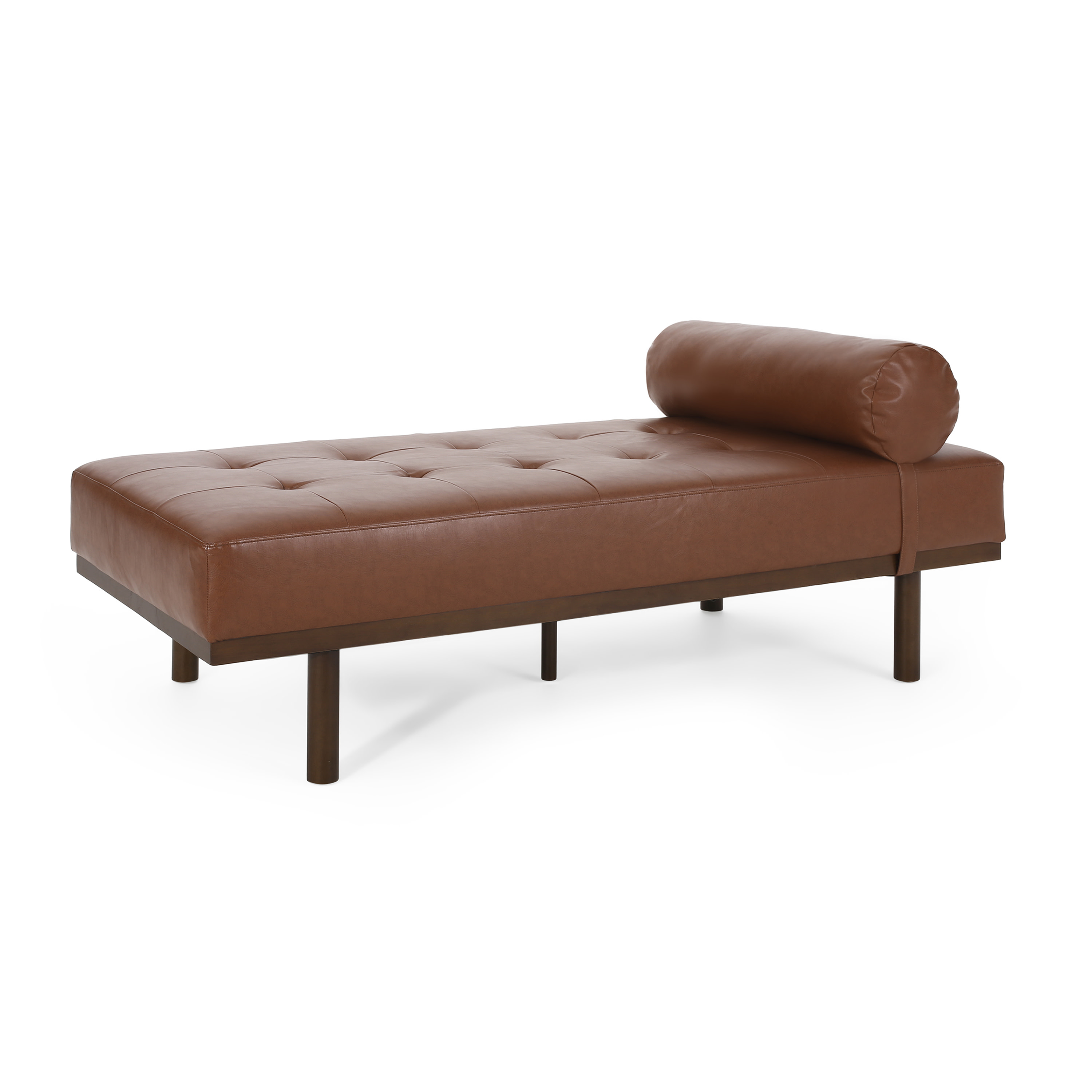 GDF Studio Elmore Mid Century Modern Faux Leather Tufted Chaise Lounge