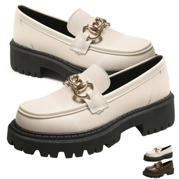 CHICVOMEY Classic Women Loafers Platform Chunky Heel Loafers with Arch Support Lug Sole Slip on Loafers Dressy Shoes Work Loafers for Office Business