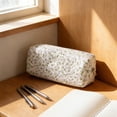 thumbnail image 3 of Floral Quilted Pencil Pouch Double Zipper Soft Fabric Pen Organizer Stationery Purple, 3 of 3