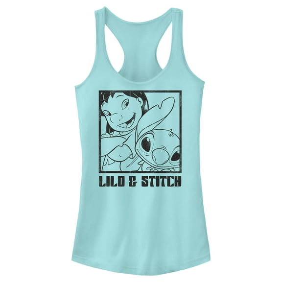 Junior's Lilo & Stitch Snapshot with Attitude Racerback Tank Top Cancun X Large