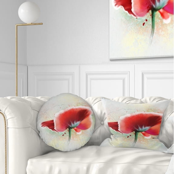 Designart Beautiful Red Watercolor Poppy - Flowers Throw Pillowwork - 12x20