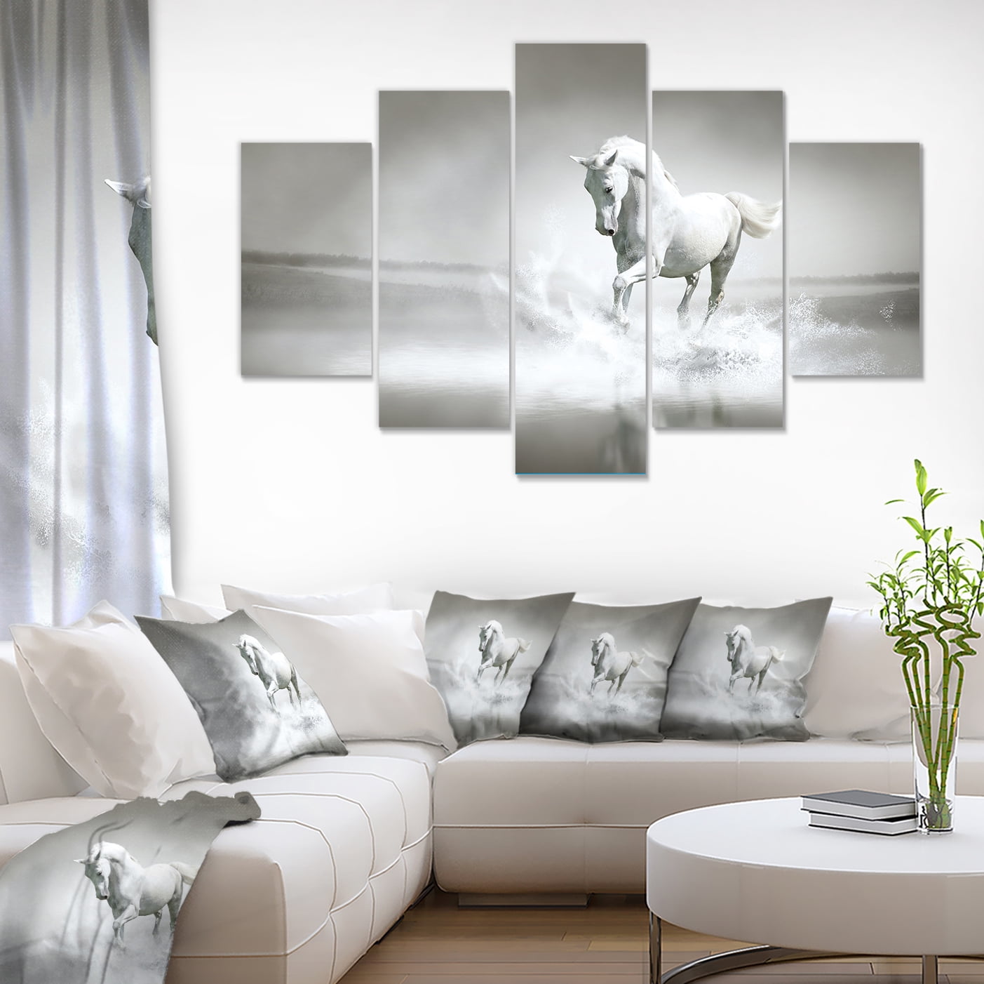 Designart 'White Horse Running in Water ' Animal Canvas Art Print