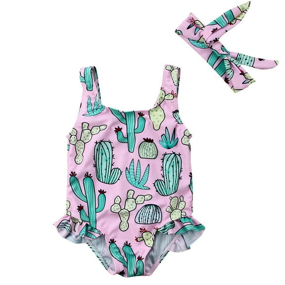 Styles I Love Infant Baby Girl Pineapple Cactus Printed One-Piece Swimsuit Summer Beach Bathing Swimwear (Cactus, 110/3-4 Years)