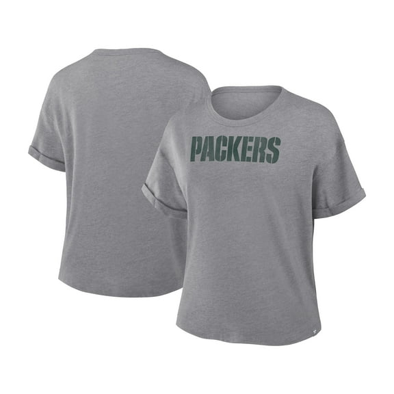 Women's Fanatics Heather Gray Green Bay Packers Swing Pass Tri-Blend Boxy T-Shirt