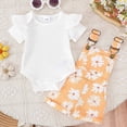 thumbnail image 7 of Paguaki Baby Girl Romper Set Newborn Infant Baby Girl Summer Clothes Ribbed Ruffle Short Sleeve Romper Suspender Overall Shorts 2Pc Outfits, 7 of 7