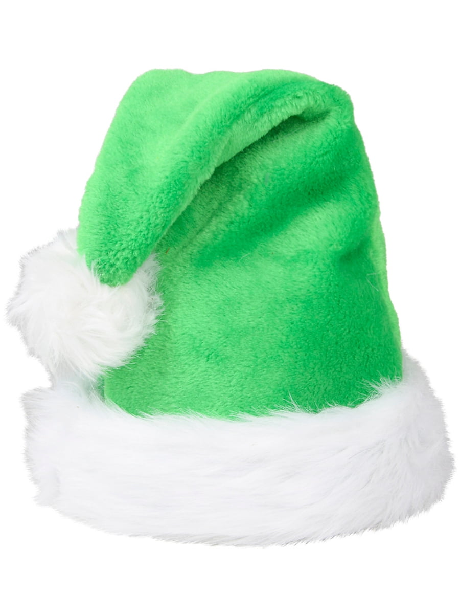 24" EVERGREEN GREEN Santa Hat with WHITE faux fur trim & ball 