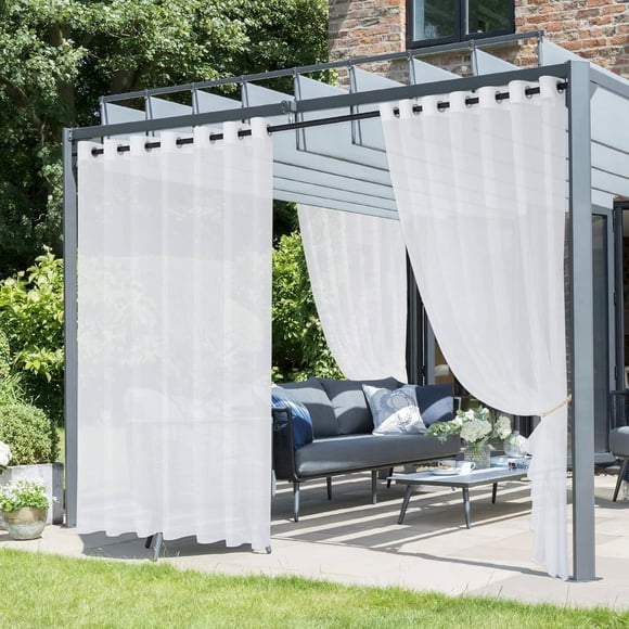 PinesC 2 Panels Sheer Outdoor Patio Curtains for Sliding Door, Rustproof Grommet Indoor Outdoor Voile Sheer Drapes Airy & Lightweight with Light Filtering for Canopy/Porch, W100 x L84, White