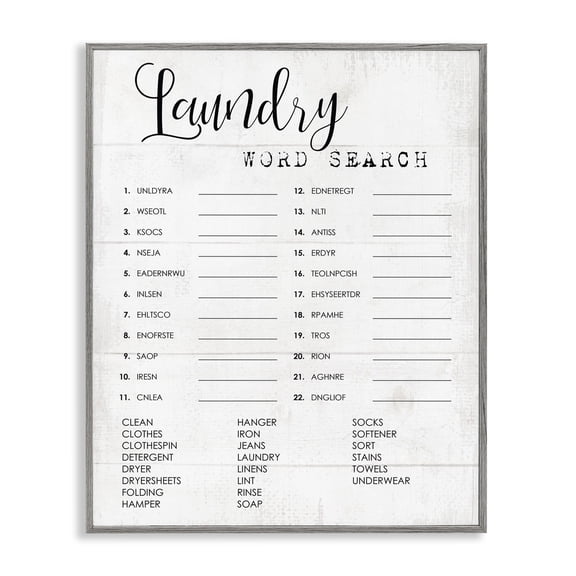 Stupell Industries Rustic Lodge Laundry Word Scramble Fun Family Word Design Gray Framed Giclee Art, 16 x 20, by Lil' Rue