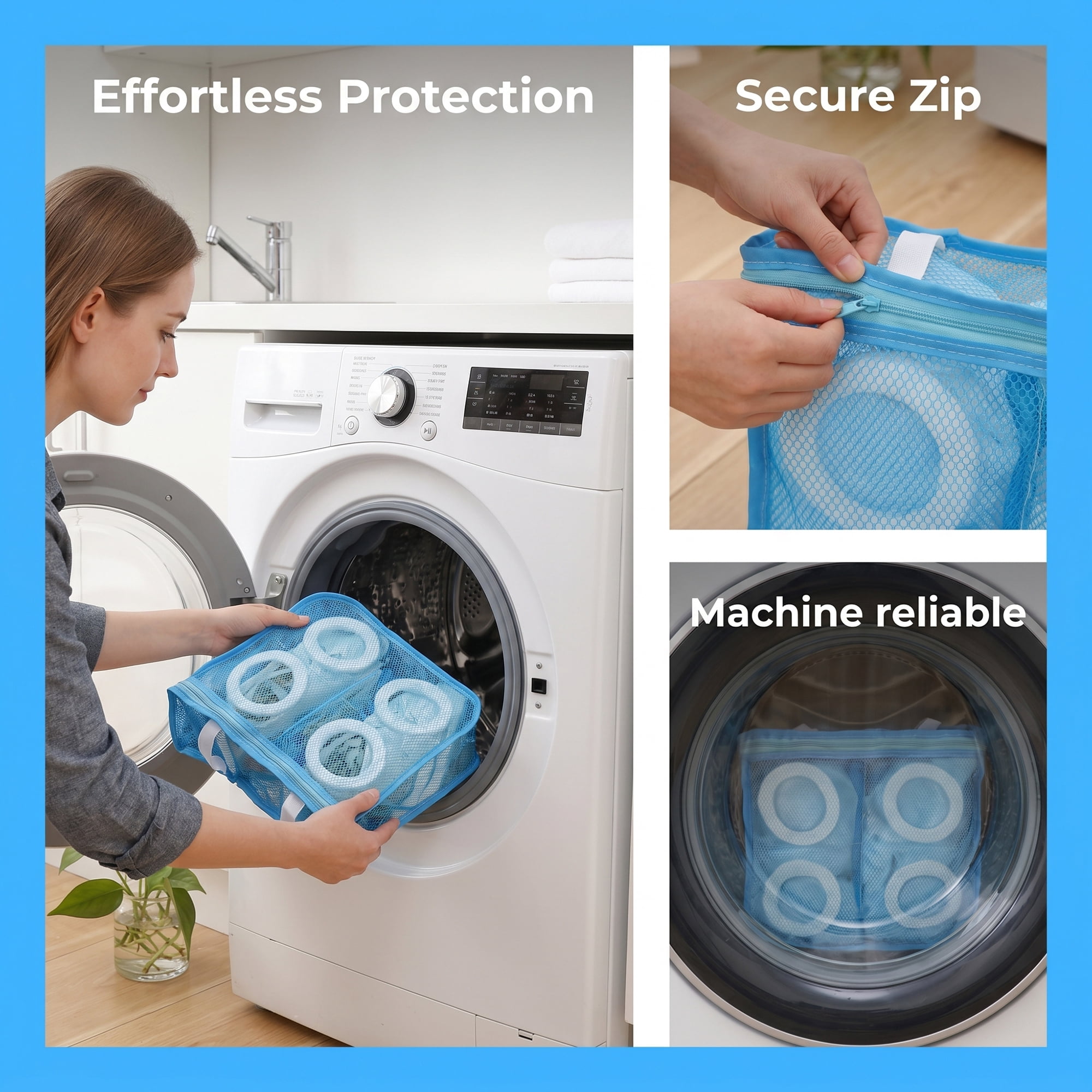 Unique Bargains 1 Pack Polyester Mesh Laundry Shoe Bag for Washing Machine Blue 11"x9.6"