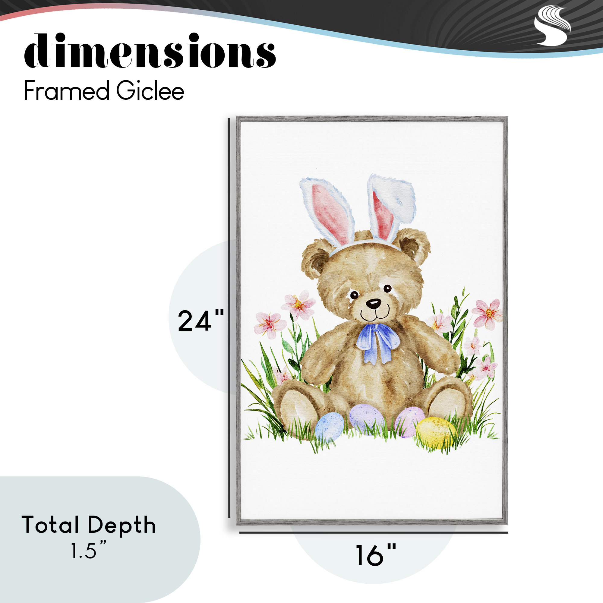 Springy Easter Teddy Bear Gray Framed Giclee Art, design by Amy Hall