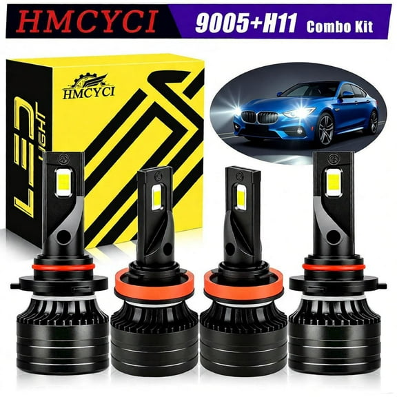 HMCYCI Upgraded 9005 H11 Led Headlights Bulb,High beam Low Beam Headlight, Super Bright, 6000K Cool White, Pack of 4