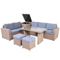 thumbnail image 6 of Outdoor 6-Piece All Weather PE Rattan Sofa Set, Garden Patio Wicker Sectional Furniture Set with Adjustable Seat, Storage Box, Removable Covers and Tempered Glass Top Table, Natural55973, 6 of 16