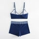 thumbnail image 5 of Trajes de baño Amzcrzy Tankini para mujer, trajes de baño, traje de baño, traje de baño de verano para mujer, traje de baño estampado de talla grande, traje de baño dividido, azul oscuro, 2XL, 5 of 6