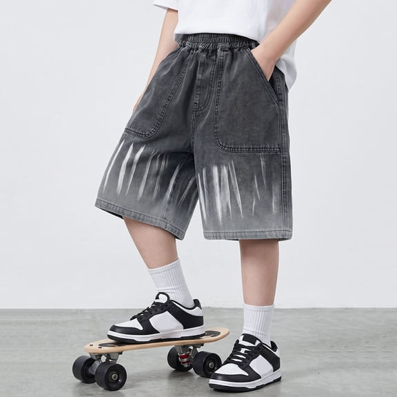 Shachafan Boys Denim Shorts With Classic Straight Leg Fit For Summer Lightweight Washed Easy Wear Casual Bottoms Boys Running Clothes