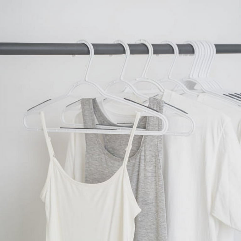 Mainstays Non-Slip Clothes Hangers, 10 Pack, White, Durable Plastic, TPE  Strips