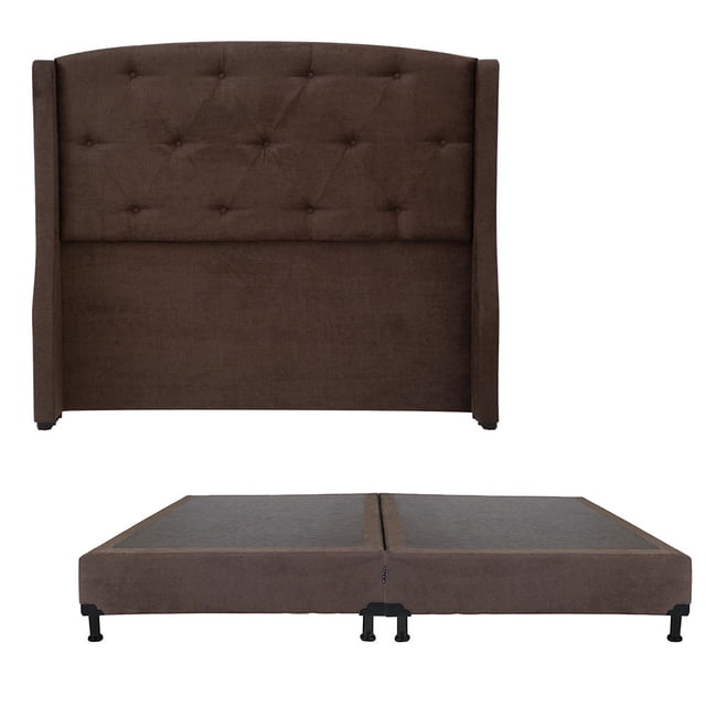 Box Base Cama King Size + Cabecera Zefyr Chocolate Dicasa Zefyr Bless