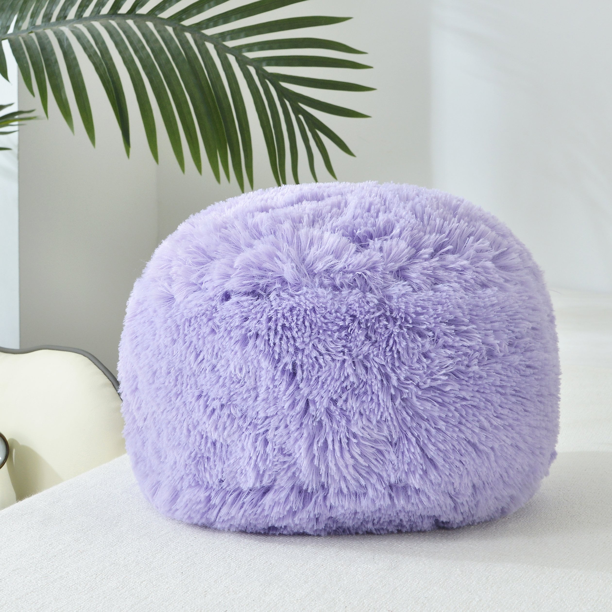 1 Piece Faux Fur Cushion Shaggy Pillows Fluffy Soft Round Plush ...