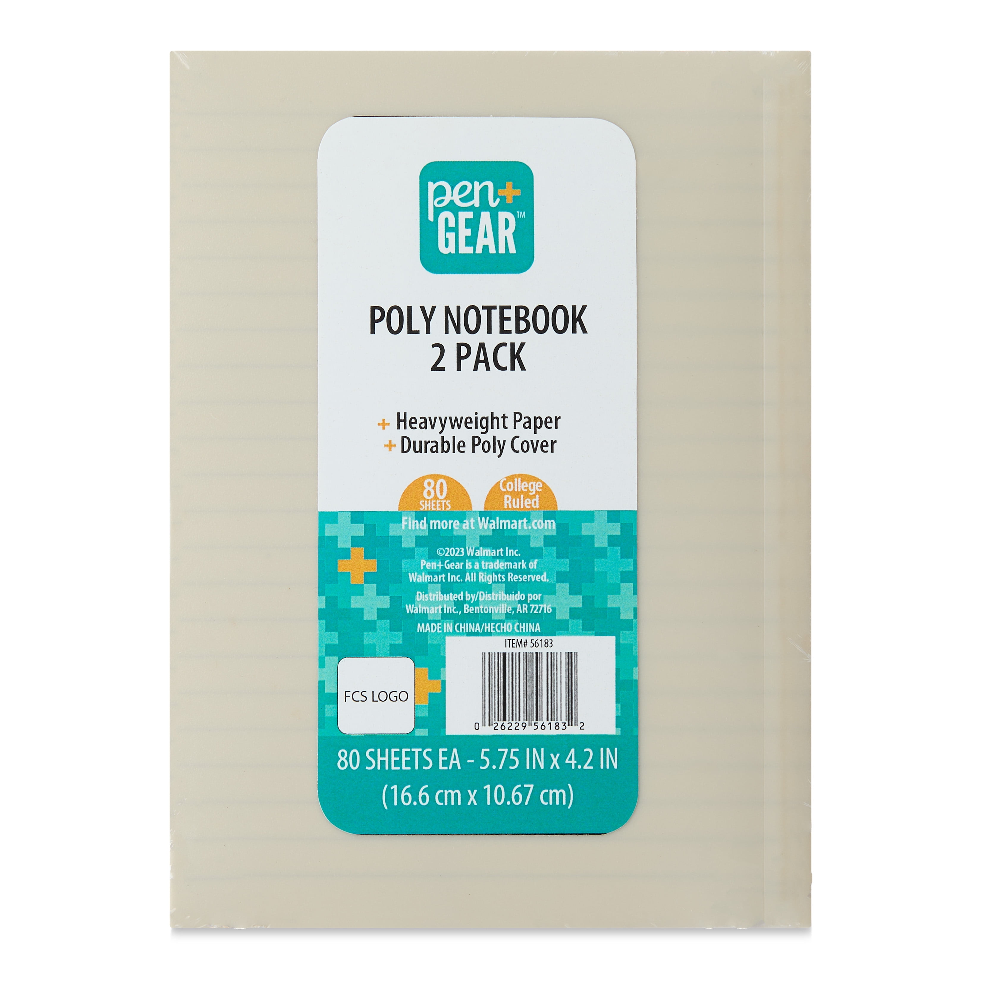 Pen+Gear Poly Notebooks, Black & White, 5.75 in x 4.2 in, 80 Ruled Pages Each, 2 Count
