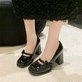 thumbnail image 2 of Xfvqtps Ladys Mary Jane High-Heeled Shoes Bowknot Chunky Heel Round Toe Princess Grace Patent Leather Shoes Heel High 6CM Black, 2 of 8
