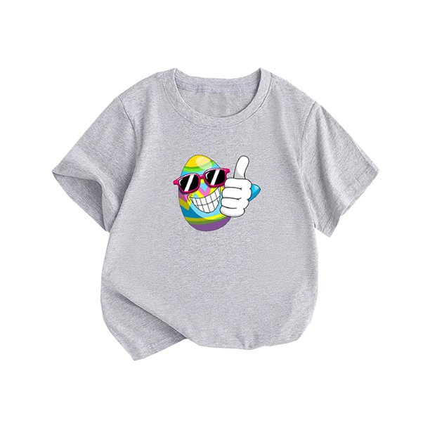 Gibobby Blusas Holgada Verano Nueva ropa para niños Estilo de Europa y Unidos Camiseta de manga corta para niñas Camiseta con cuello redondo y estampado de huevos de Pascua (Gris, 0-2 Años)